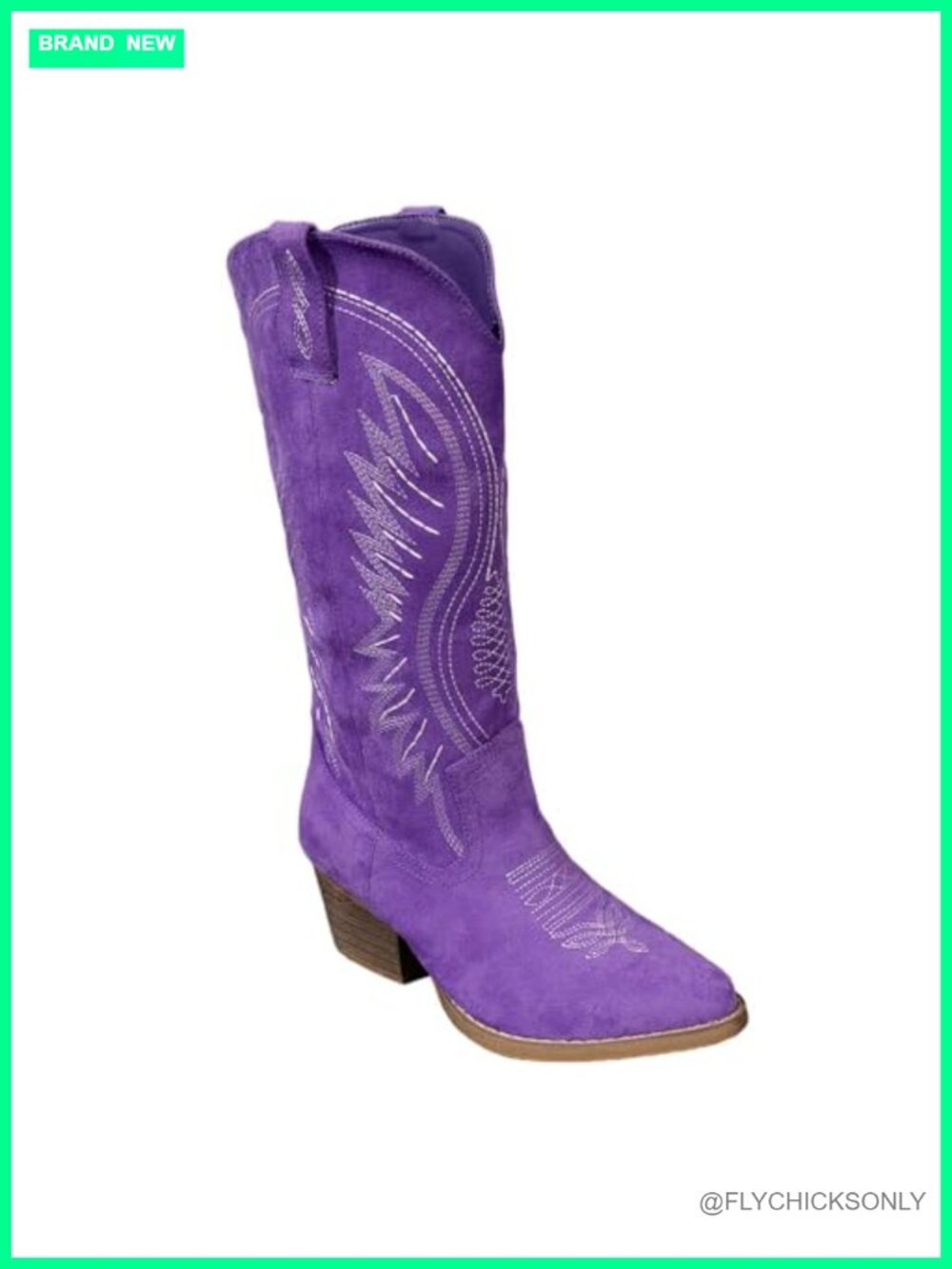 Faux Leather Western Cowboy Boots Embroidered Chunky Block Heel Mid-Calf Booties